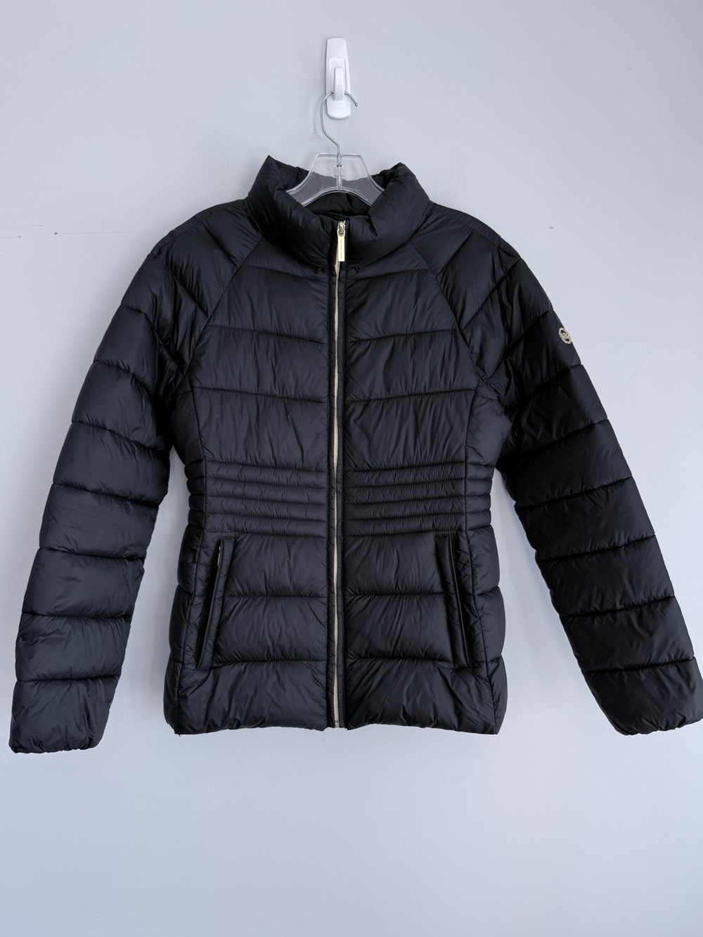 Michael Kors Packable Puffer Jacket Black Quilted Gold Hardware Size S Fitted - Picture 8 of 16